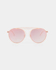For Art's Sake® T-shirt - Sunglasses feature pink stainless steel aviator frames, a double bridge, and gradient pink nylon lenses with UVA & UVB protection, shown against a plain white background.
