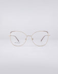 The Ada eyeglasses from For Art's Sake® showcase a sleek, minimalist design with thin frames crafted from durable stainless steel. Against a light gray background, the round lenses are equipped with a blue light filter for modern protection and style.
