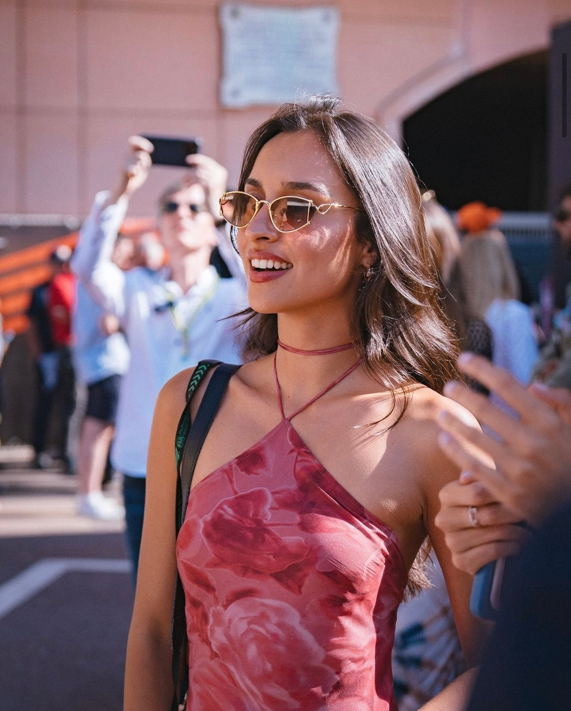 Alexandra Saint Mleux spotted in designer For Art’s Sake Ornate sunglasses at the F1 Grand Prix paddock