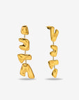 The Forms Earrings by For Art's Sake® are gold drop earrings featuring abstract, irregularly shaped segments linked vertically, showcased on a plain white background.
