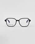 Black cat-eye framed optical glasses on a white background.