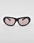 For Art's Sake® Raven sunglasses with thick black frames and light pink tinted lenses, shown facing forward on a plain white background.
