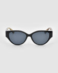 For Art's Sake® Vincent Van Gogh: black collectible cat-eye sunglasses with dark lenses, front view on a light gray background.