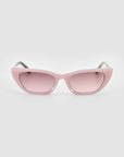 The For Art's Sake® Claude Monet limited edition cat-eye sunglasses feature pink frames and matching pink tinted lenses, shown against a plain light gray background.
