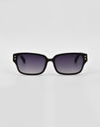 A pair of black rectangular Zenith sunglasses with gradient dark-to-light lenses. The handcrafted acetate frames feature two small gold-colored dots at the top corners of each lens. The background is plain white.
Product Name: Zenith
Brand Name: For Art's Sake®
Updated Sentence:
A pair of black rectangular For Art's Sake® Zenith sunglasses with gradient dark-to-light lenses. The handcrafted acetate frames feature two small gold-colored dots at the top corners of each lens. The background is plain white.
