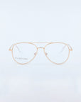 For Art’s Sake® Cleo: Gold-rimmed aviator-style eyeglasses with clear lenses and thin metal frames, shown on a plain light background. Final sale—no returns.