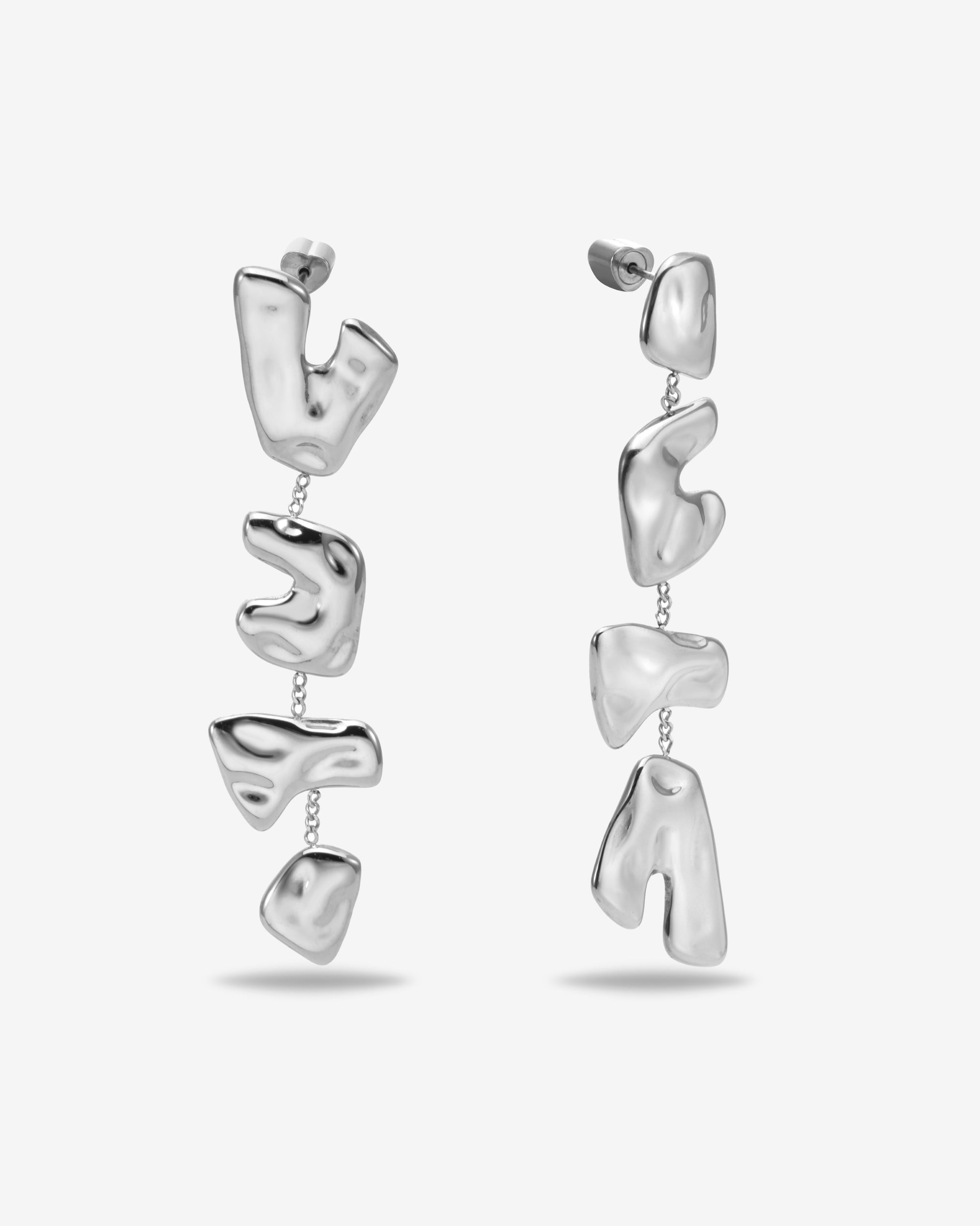 The Forms Earrings by For Art's Sake® feature modern, organic metal segments with abstract, irregular shapes connected vertically, showcased against a plain white background.