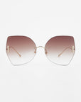 Introducing the Starlight sunglasses from For Art's Sake®: a pair of large, square-shaped eyewear featuring elegant thin gold frames and shatter-resistant nylon lenses. These gradient brown-tinted lenses transition beautifully from darker at the top to lighter at the bottom, and offer full UV protection, beautifully showcased against a plain white background.