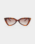 The Mad Mad cat-eye sunglasses from For Art's Sake® feature UVB-protected tortoiseshell acetate frames with a bold, angular design and gradient lenses that transition from darker at the top to lighter at the bottom. The background is plain white.