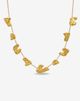The Forms Necklace by For Art's Sake® features polished, irregular gold shapes on a delicate chain, shown against a plain white background.