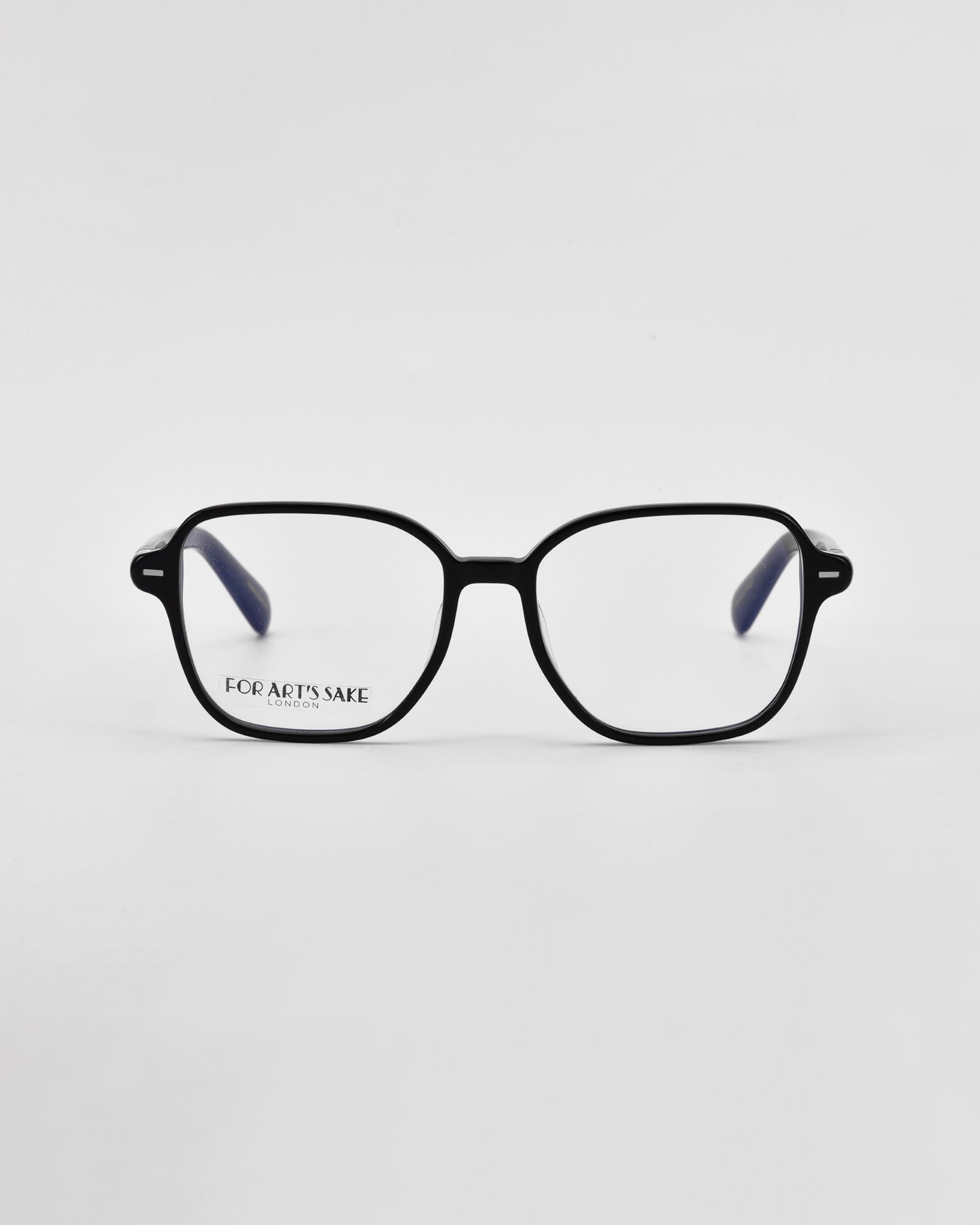 Black cat-eye framed optical glasses on a white background.