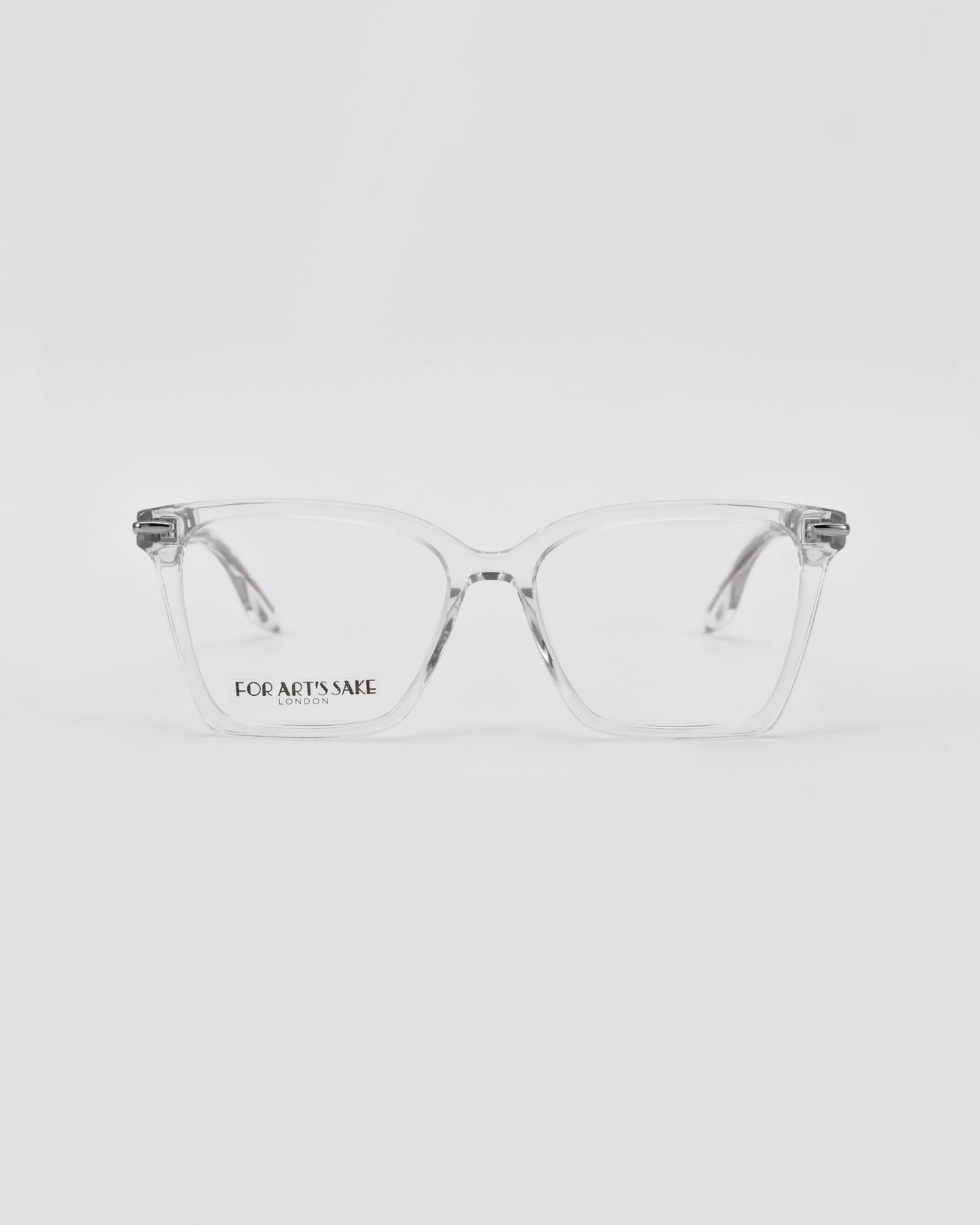 Clear rectangular optical glasses on a white background.