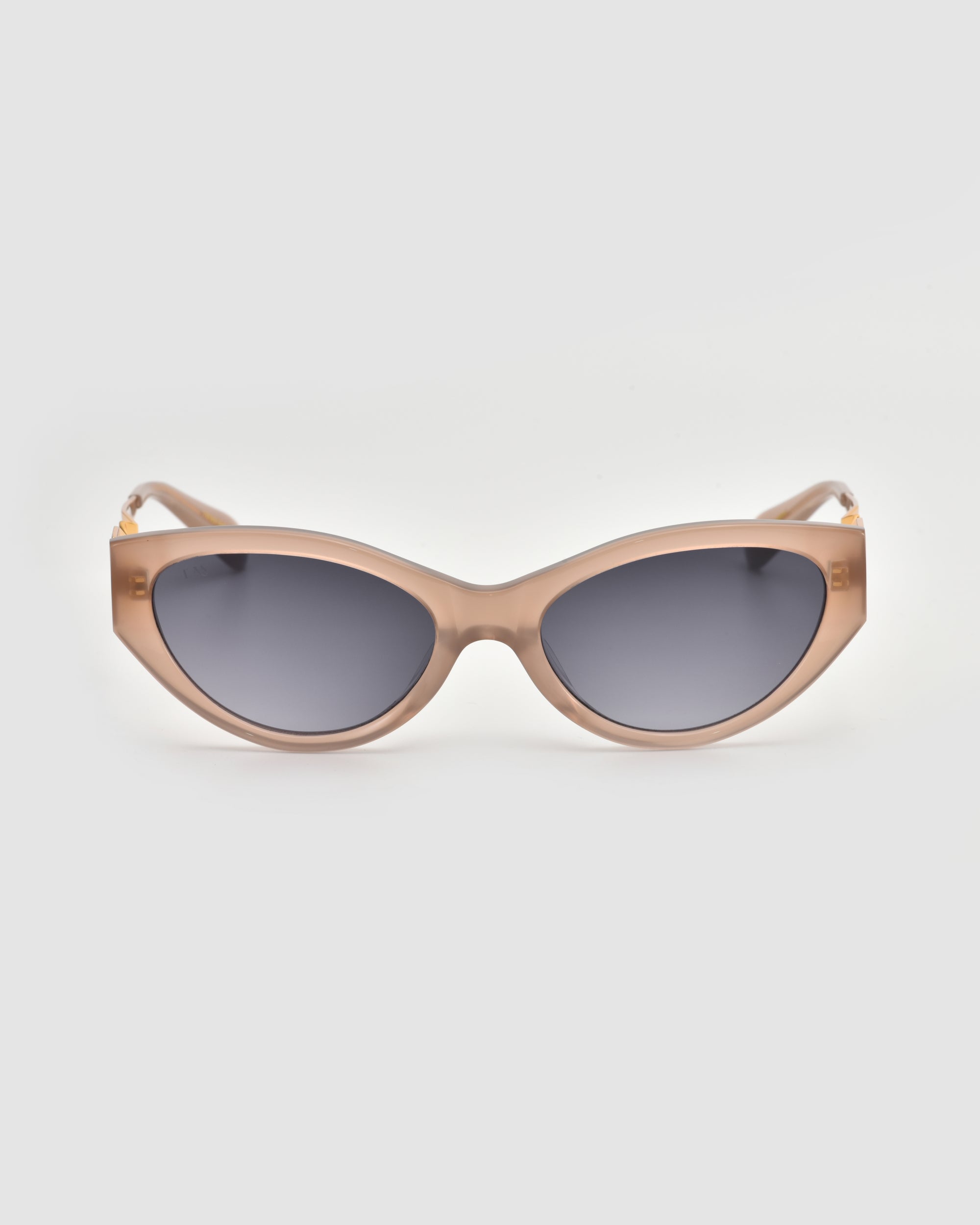 Unfold by For Art's Sake®: geometric cat-eye sunglasses with light brown frames and dark tinted lenses, shown on a plain white background.