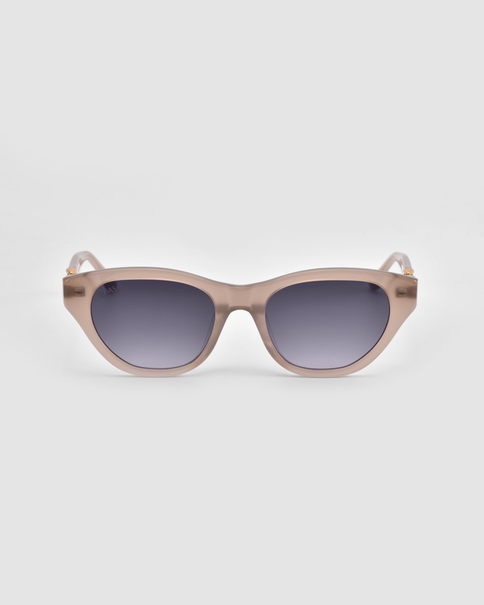 The Cuts cat-eye sunglasses by For Art's Sake® feature sculptural beige frames and dark gradient lenses, displayed front-facing against a plain light gray background.
