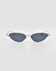 The For Art's Sake® Lake sunglasses feature sleek, ultra-modern dark oval lenses and thin silver metal frames, shown on a plain light gray background.