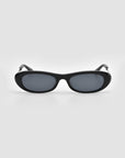 For Art's Sake® Abstraction I: black chunky-frame sunglasses with dark tinted lenses, shown front-facing against a plain light gray background.
