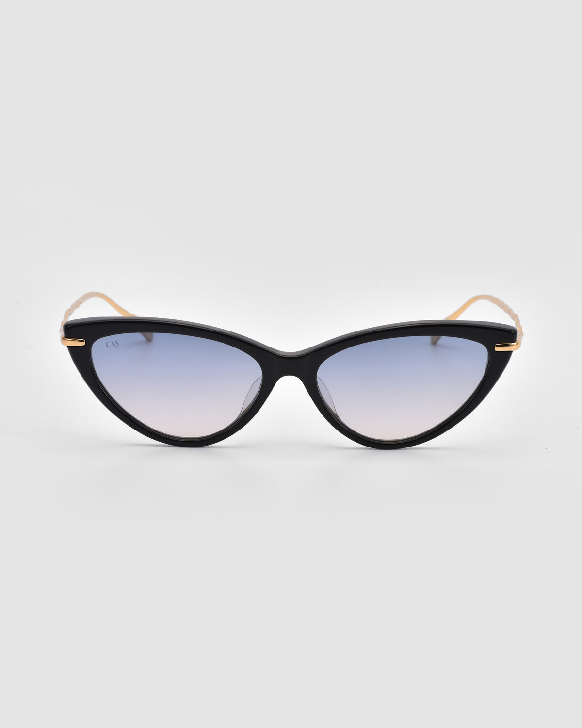 Aurora sunglasses by For Art’s Sake® in a classic cat-eye shape, with sculpted metal temples and gradient lenses, shown on a light gray background.