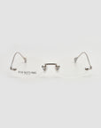 Waver by For Art's Sake®: minimalist rimless eyewear with thin metal arms, a subtle nose bridge, and the brand logo on the left lens—shown against a plain white background.