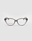 The Act by For Art's Sake®: gray, translucent cat-eye eyeglasses with clear lenses and a lightweight frame, shown on a white background. "FOR ART'S SAKE" appears on the left lens.