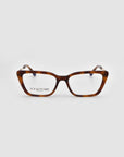 The Harmony(X) cat-eye eyeglasses by For Art's Sake® feature a brown tortoiseshell boxy silhouette and clear lenses. Shown from the front on a white background, the inner frame displays "FOR ART'S SAKE" and additional small text.