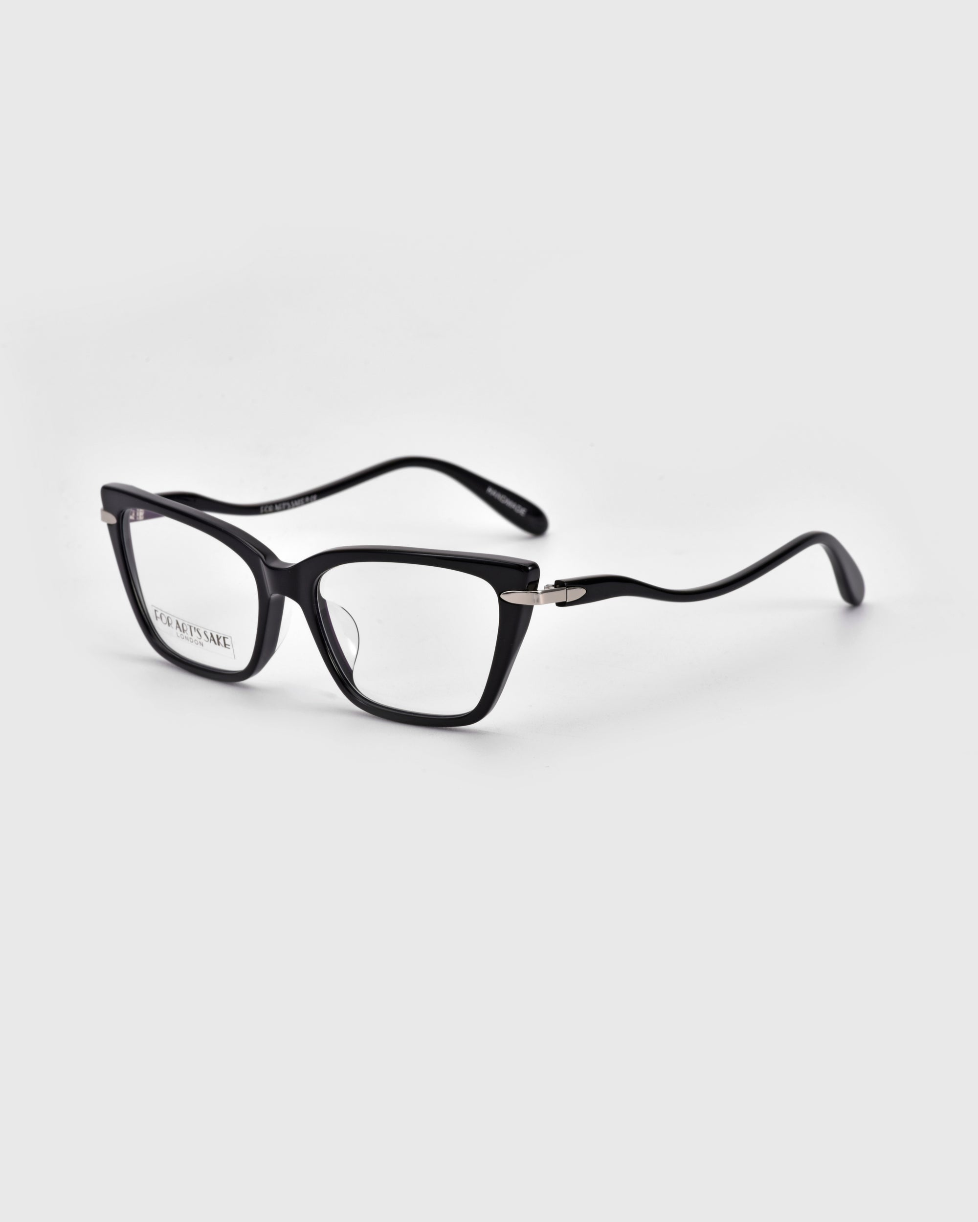 The For Art's Sake® Motion I eyeglasses feature a black rectangular frame with subtly curved acetate temples, shown on a plain white background.