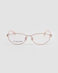 The Anita by For Art's Sake® is a pair of rose gold geometric metal glasses with thin frames, shown on a white background. The left lens reads "FOR ART'S SAKE LONDON." Lightweight and comfortable for everyday wear.