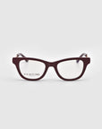 A pair of Poppy dark brown rectangular eyeglasses by For Art's Sake®, featuring clear lenses, a bold temple design, and "FOR ART'S SAKE®" printed on the left lens, displayed on a white background.